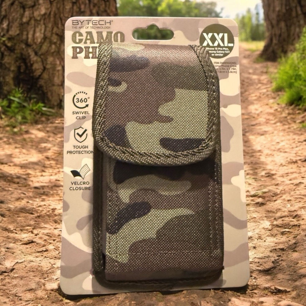 Green and Brown Camouflage Phone Holster with Durable Clip